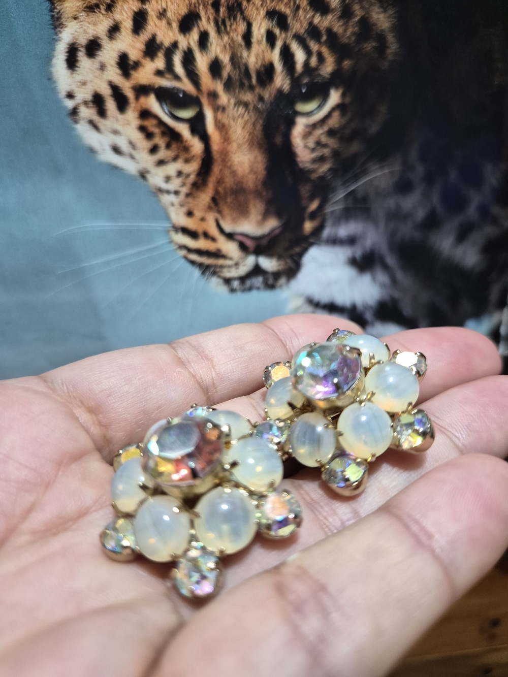 Vintage 50's 60's Iridescent and Opal-Tone Cluster Earrings